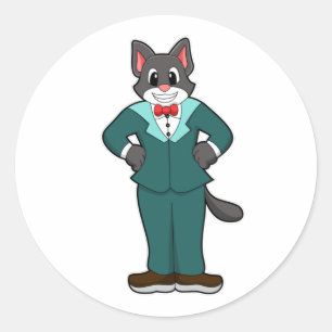 Katze als Bräutigam mit Anzug und Schleife Runder Aufkleber