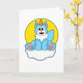 Katze als Einhorn auf Wolken und Sonne Karte (Gelbe Blume)