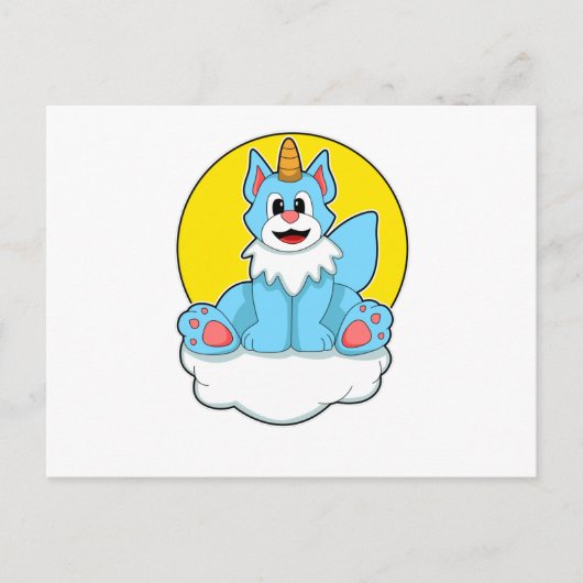 Katze als Einhorn auf Wolken und Sonne Postkarte (Vorderseite)