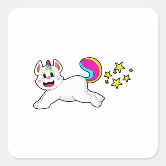 Katze als Einhorn Quadratischer Aufkleber (Vorderseite)