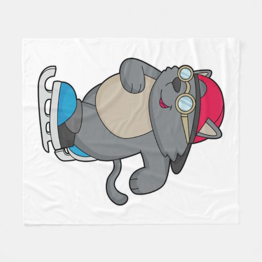 Katze als Eis-Skater mit Eis-Skaten Fleecedecke (Vorderseite (Horizontal))