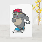 Katze als Eis-Skater mit Eis-Skaten Karte (Gelbe Blume)