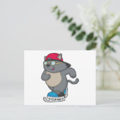 Katze als Eis-Skater mit Eis-Skaten Postkarte (Stehend Vorderseite)