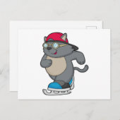 Katze als Eis-Skater mit Eis-Skaten Postkarte (Vorne/Hinten)