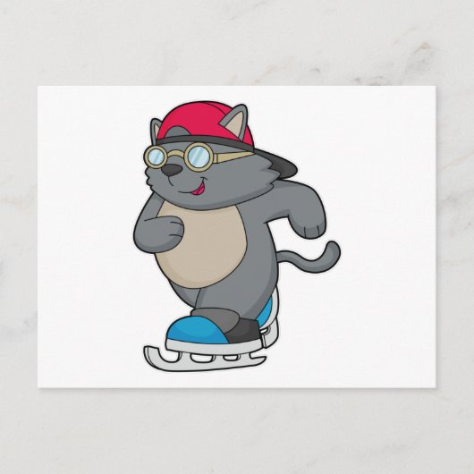 Katze als Eis-Skater mit Eis-Skaten Postkarte (Vorderseite)