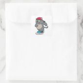 Katze als Eis-Skater mit Eis-Skaten Quadratischer Aufkleber (Tasche)