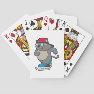 Katze als Eis-Skater mit Eis-Skaten Spielkarten
