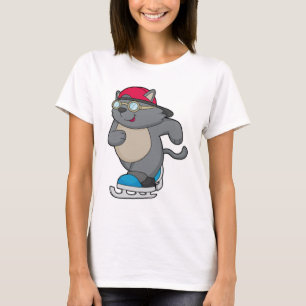 Katze als Eis-Skater mit Eis-Skaten T-Shirt