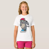 Katze als Eis-Skater mit Eis-Skaten T-Shirt (Vorne ganz)