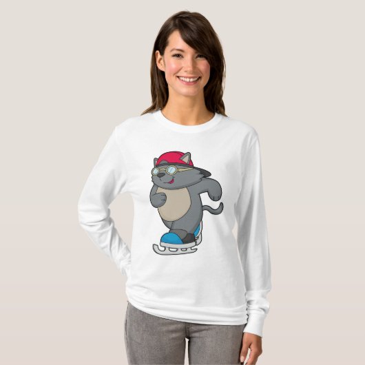 Katze als Eis-Skater mit Eis-Skaten T-Shirt (Vorne ganz)
