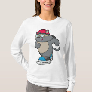 Katze als Eis-Skater mit Eis-Skaten T-Shirt