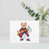 Katze als Feuerwehrmann in der Feuerabteilung mit Postkarte (Stehend Vorderseite)