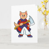 Katze als Feuerwehrmann in der Feuerwehr mit Ax Karte (Gelbe Blume)