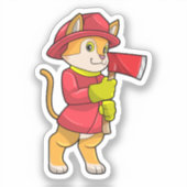 Katze als Feuerwehrmann mit Ax Aufkleber (Vorderseite)