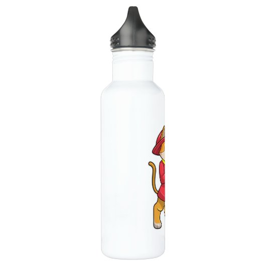 Katze als Feuerwehrmann mit Ax Edelstahlflasche (Links)