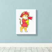 Katze als Feuerwehrmann mit Ax Leinwanddruck (Insitu (Holzboden))
