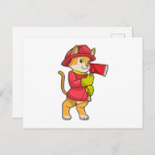Katze als Feuerwehrmann mit Ax Postkarte (Vorne/Hinten)