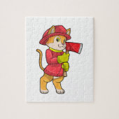 Katze als Feuerwehrmann mit Ax Puzzle (Vertikal)