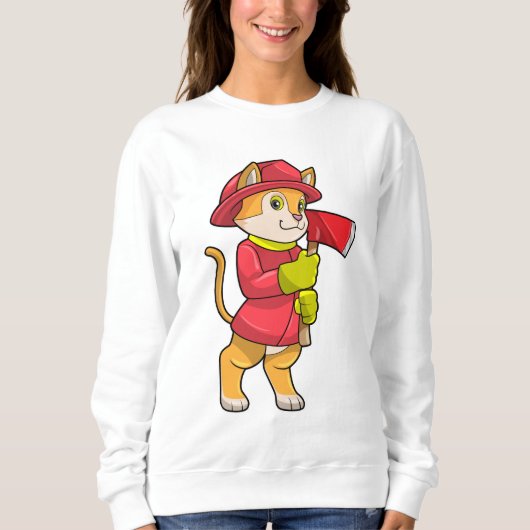 Katze als Feuerwehrmann mit Ax Sweatshirt (Vorderseite)