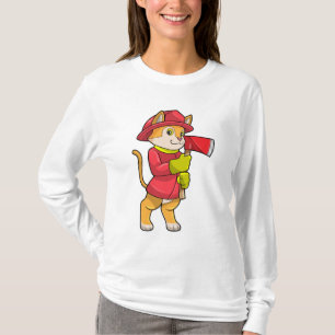 Katze als Feuerwehrmann mit Ax T-Shirt