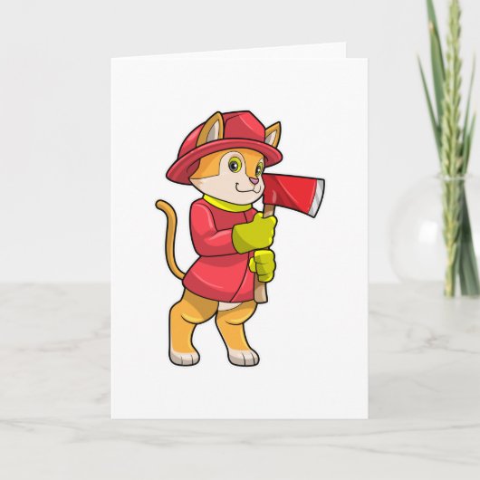 Katze als Feuerwehrmann mit Axt Karte (Vorderseite)
