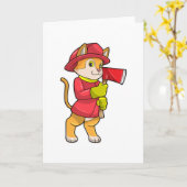 Katze als Feuerwehrmann mit Axt Karte (Gelbe Blume)