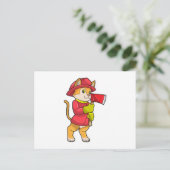Katze als Feuerwehrmann mit Axt Postkarte (Stehend Vorderseite)
