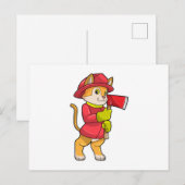 Katze als Feuerwehrmann mit Axt Postkarte (Vorne/Hinten)