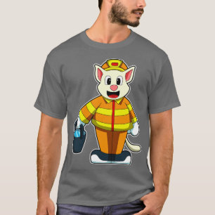 Katze als Feuerwehrmann mit Eimer Wasser T-Shirt