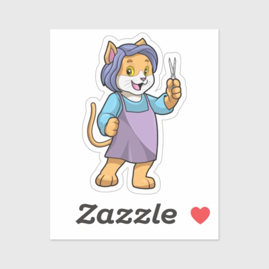 Katze als Friseur mit Schere Aufkleber (Blatt)