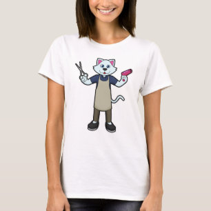 Katze als Friseur mit Schere & Haartrockner T-Shirt