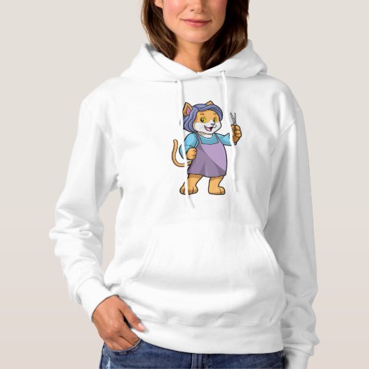 Katze als Friseur mit Schere Hoodie (Vorderseite)