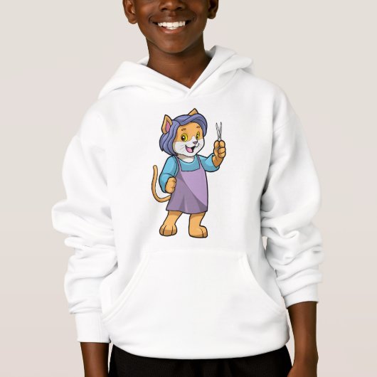Katze als Friseur mit Schere Hoodie (Vorderseite)