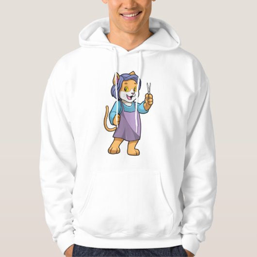 Katze als Friseur mit Schere Hoodie (Vorderseite)