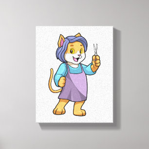 Katze als Friseur mit Schere Leinwanddruck