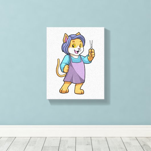 Katze als Friseur mit Schere Leinwanddruck (Insitu (Holzboden))