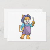 Katze als Friseur mit Schere Postkarte (Vorne/Hinten)