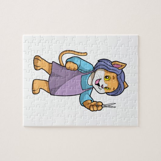 Katze als Friseur mit Schere Puzzle (Horizontal)