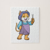 Katze als Friseur mit Schere Puzzle (Vertikal)