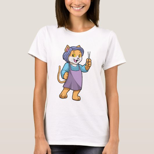 Katze als Friseur mit Schere T-Shirt (Vorderseite)
