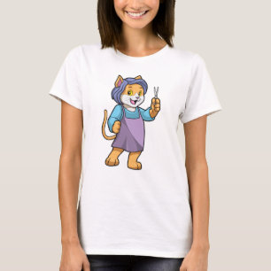 Katze als Friseur mit Schere T-Shirt