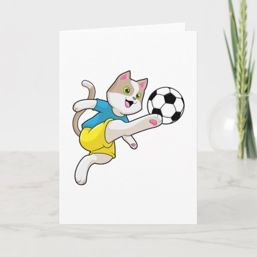 Katze als Fußballspieler mit Fußball Karte (Vorderseite)