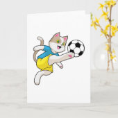 Katze als Fußballspieler mit Fußball Karte (Gelbe Blume)