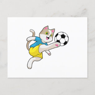Katze als Fußballspieler mit Fußball Postkarte