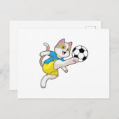 Katze als Fußballspieler mit Fußball Postkarte (Vorne/Hinten)