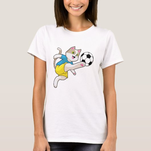 Katze als Fußballspieler mit Fußball T-Shirt (Vorderseite)
