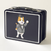 Katze als Groom mit Band Metall Brotdose (Rückseite)