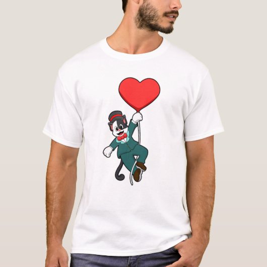 Katze als Groom mit Herzballon T-Shirt (Vorderseite)