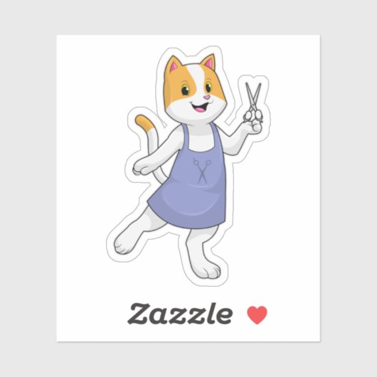 Katze als Haarstylistin mit Schere Aufkleber (Blatt)