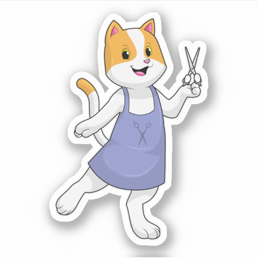 Katze als Haarstylistin mit Schere Aufkleber (Vorderseite)